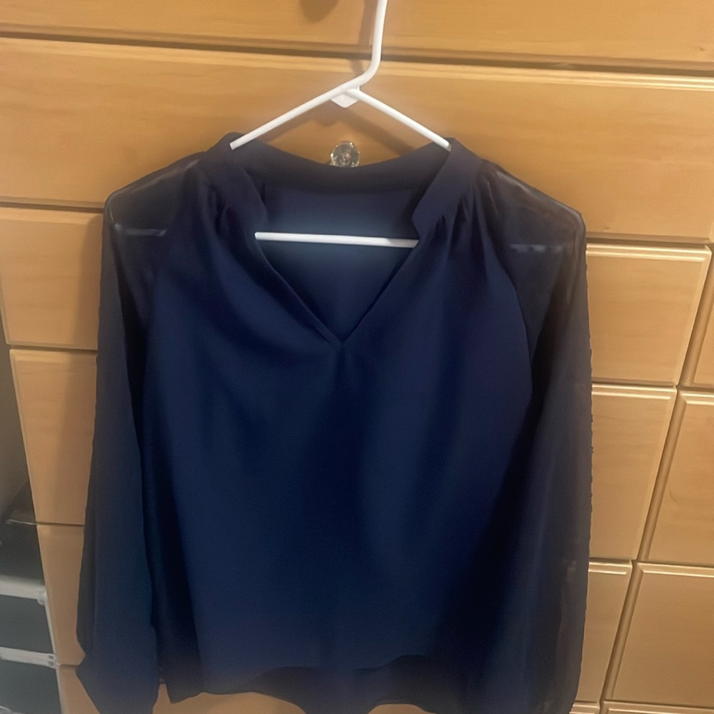 Navy blue blouse with transparent long sleeve